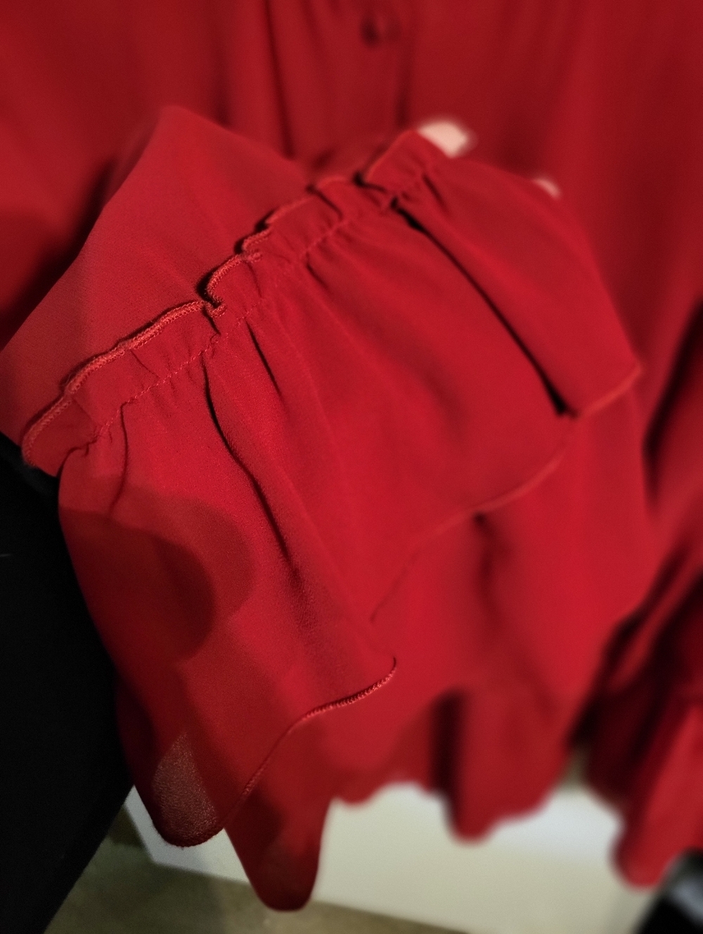 SHOW ME YOUR MUMU RED BUTTON DOWN BELL RUFFLE SLEEVE BLOUSE SZ XL - Picture 3 of 7